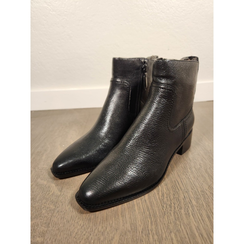 New 6.5 COLE HAAN Womens Black Padded River Almond Block Heel Leather Booties